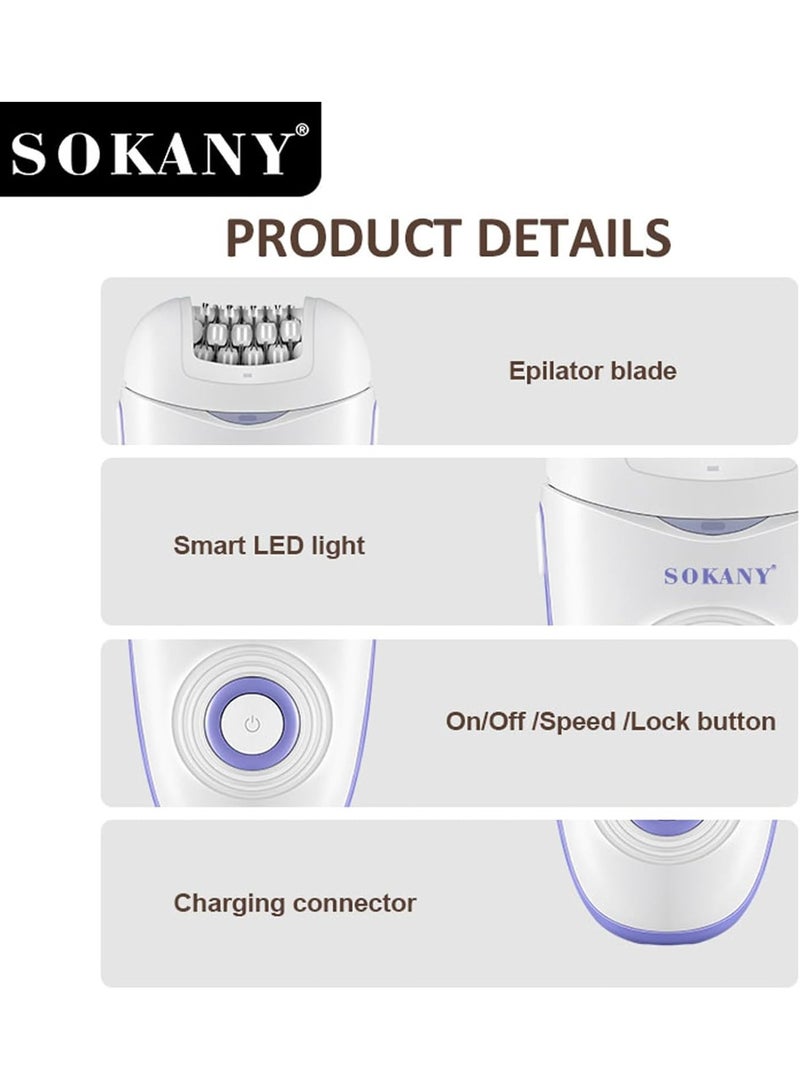 sokany Epilator,Facial Hair Removal for Women, Wet and Dry Cordless Hair Removal Epilator for Legs and Body with 3 Accessories Opti Light - Image 3